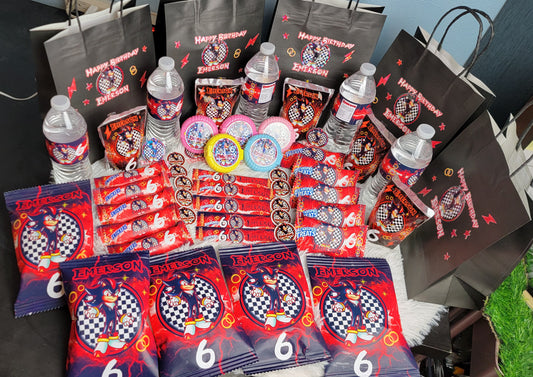 Custom party favors for 6 guests, 4 full size favors in each pack!